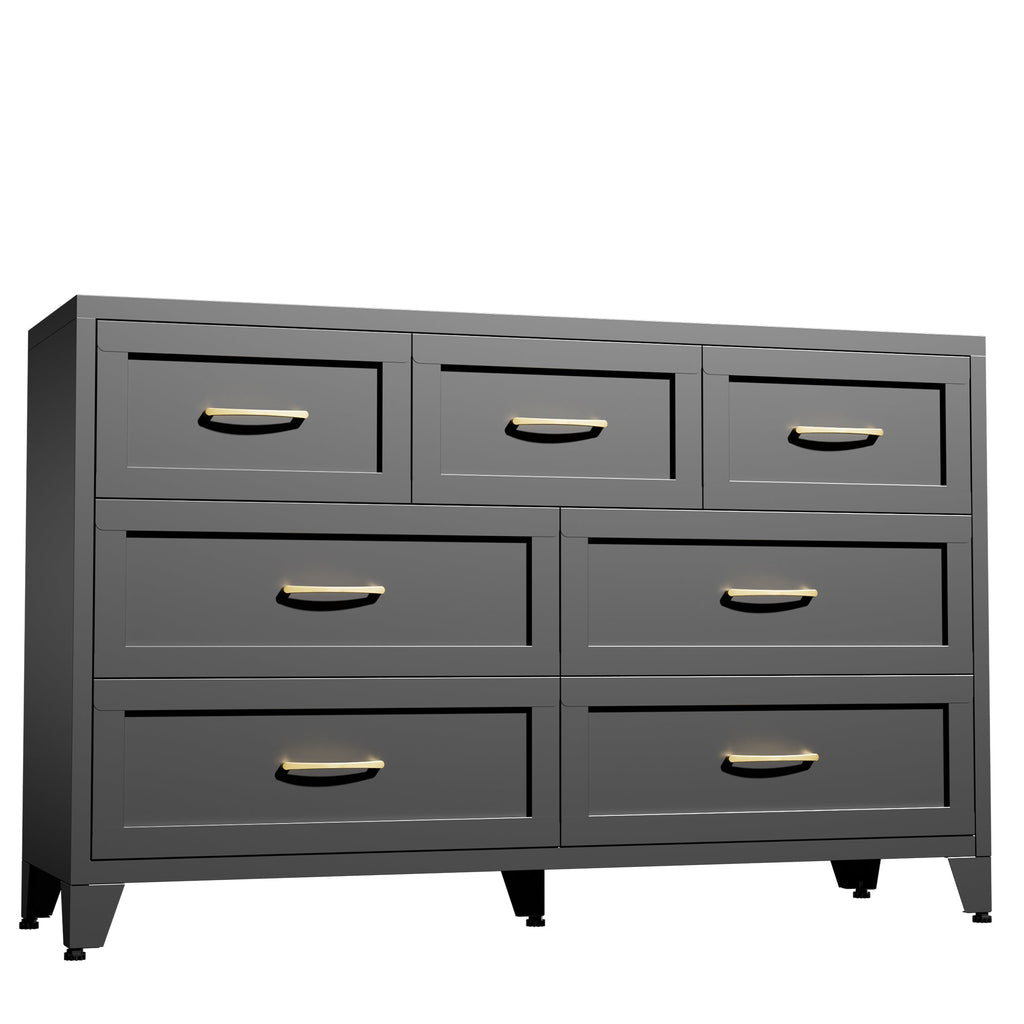 Dresser Low-Profile 7-Drawer Black Steel Smooth Glide 47.3x15.8x30.8 In