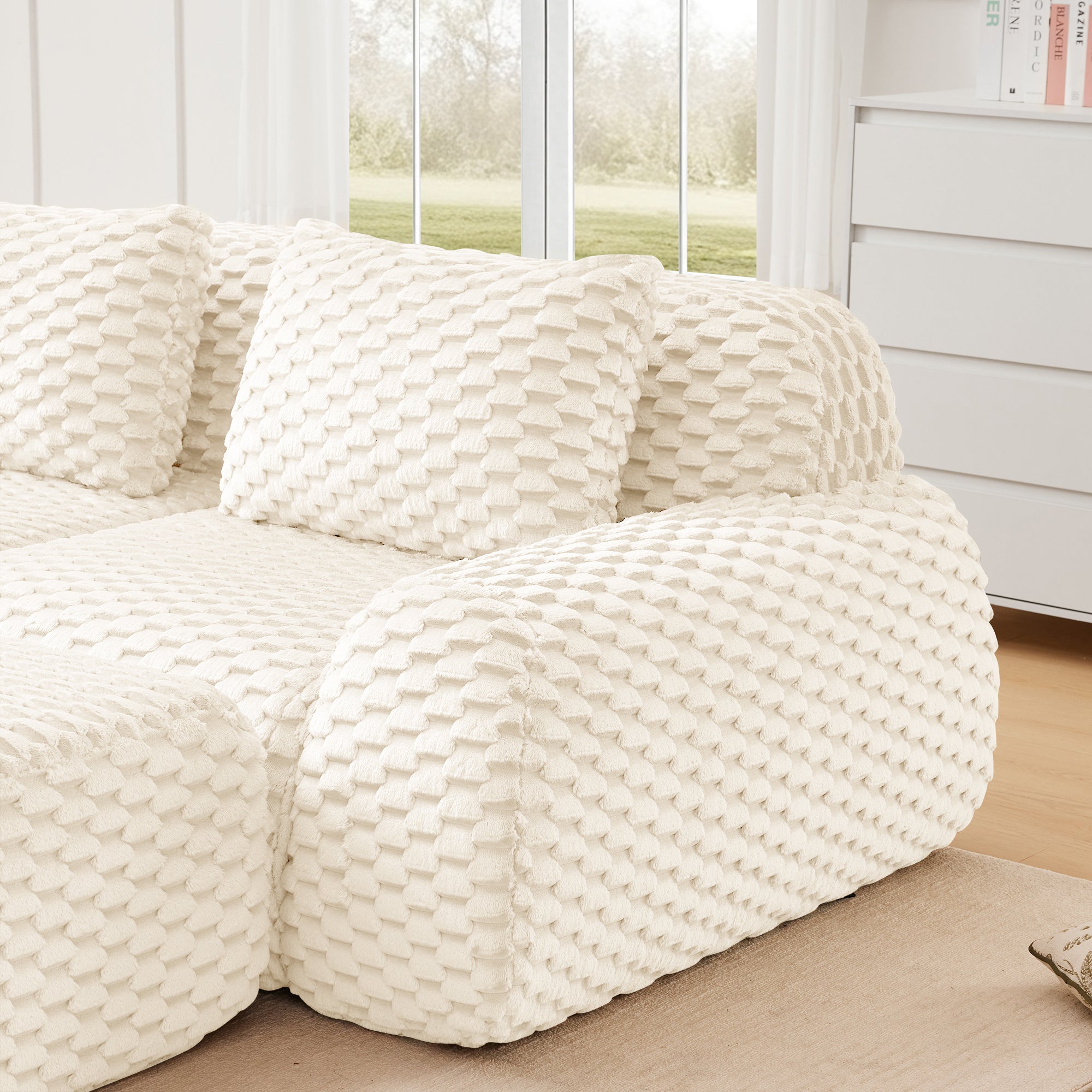 Sectional Sofa Modular Flannelette Cream Deep Seat 2 Seat No Assembly