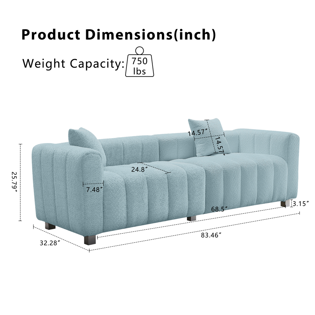 Sofa Modular Velvet Teddy Blue 3 Seat Metal Legs 87 In 750 LB