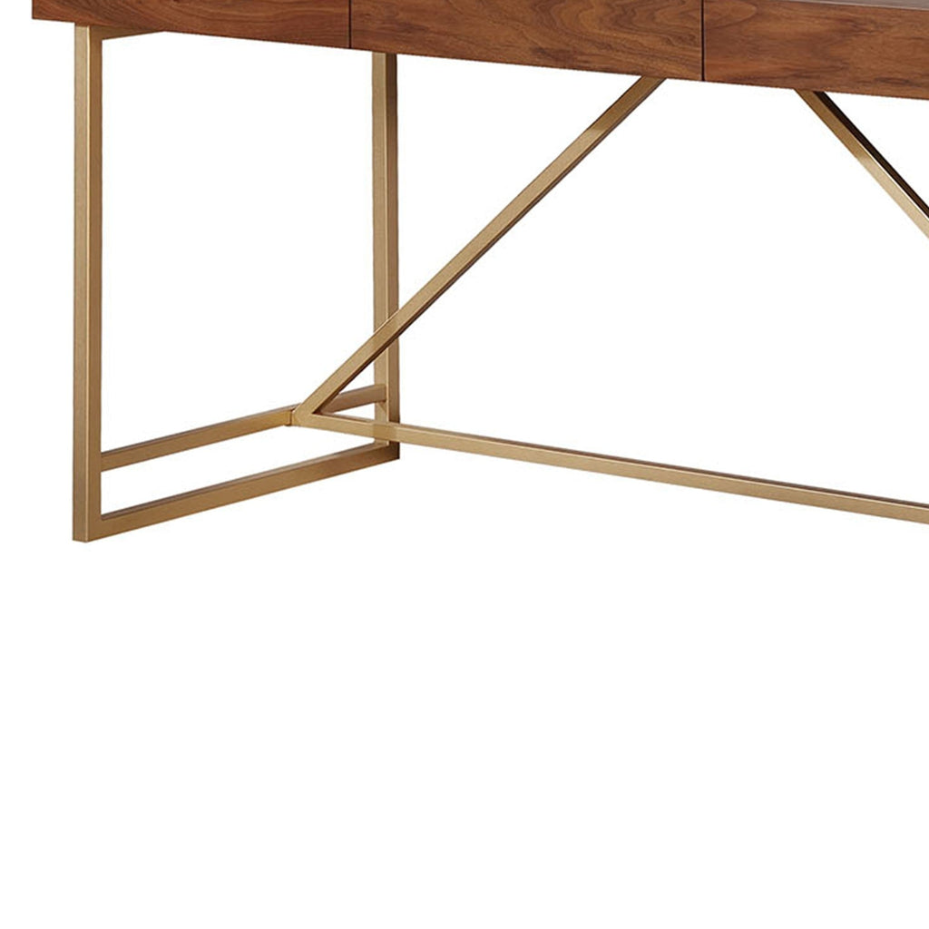 Writing Desk Modern Walnut Wood Gold Metal Legs 60x24x30 In