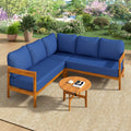 Outdoor Sofa Set Acacia Wood Arc Frame Blue Cushions L-Shape 6 Piece
