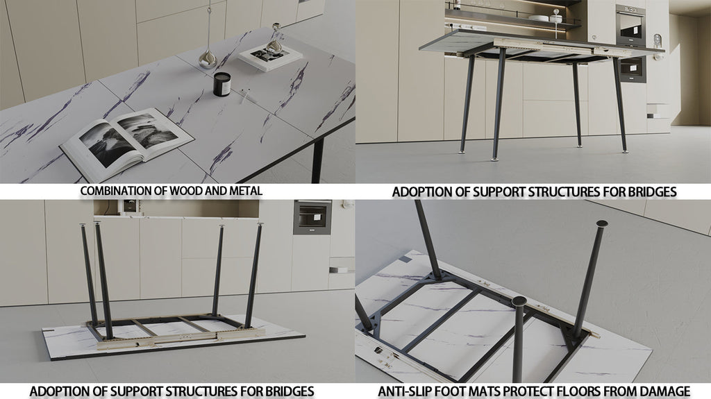 47'-63' expandable dining table set for 2-6 people, equipped with PU fabric