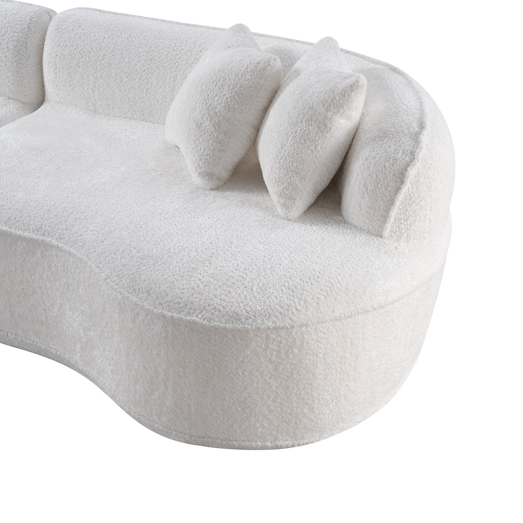 Sofa Curved L-Shape Boucle White 4 Seat 114 In No Assembly