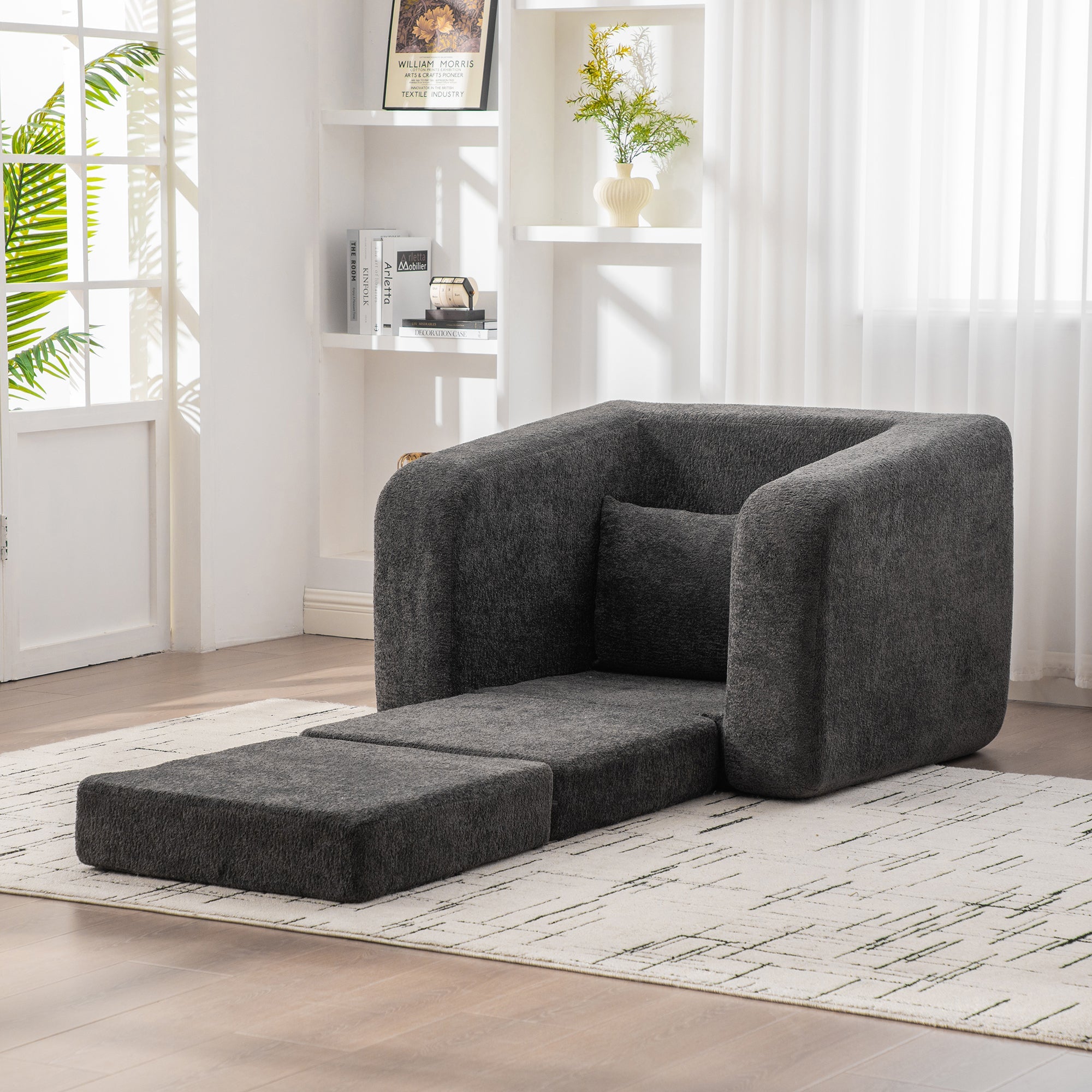 Sofa Bed Convertible Chenille Gray Queen Sleeper