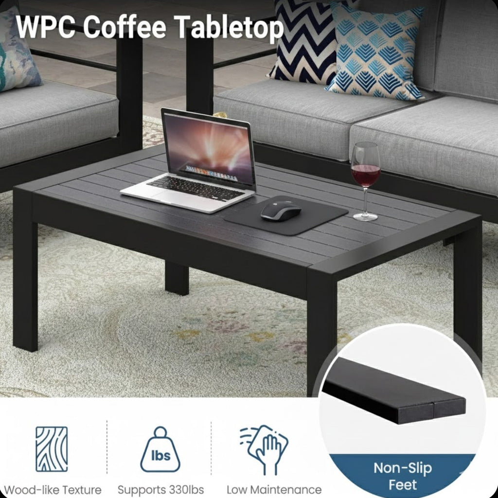 3 Piece Outdoor Patio Set Aluminum Black Gray Cushions