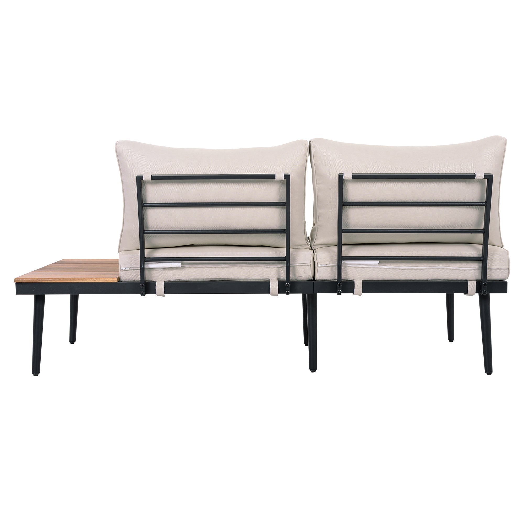 Outdoor Sectional Set Acacia Wood Steel Beige Cushion 6 Piece Seats 5
