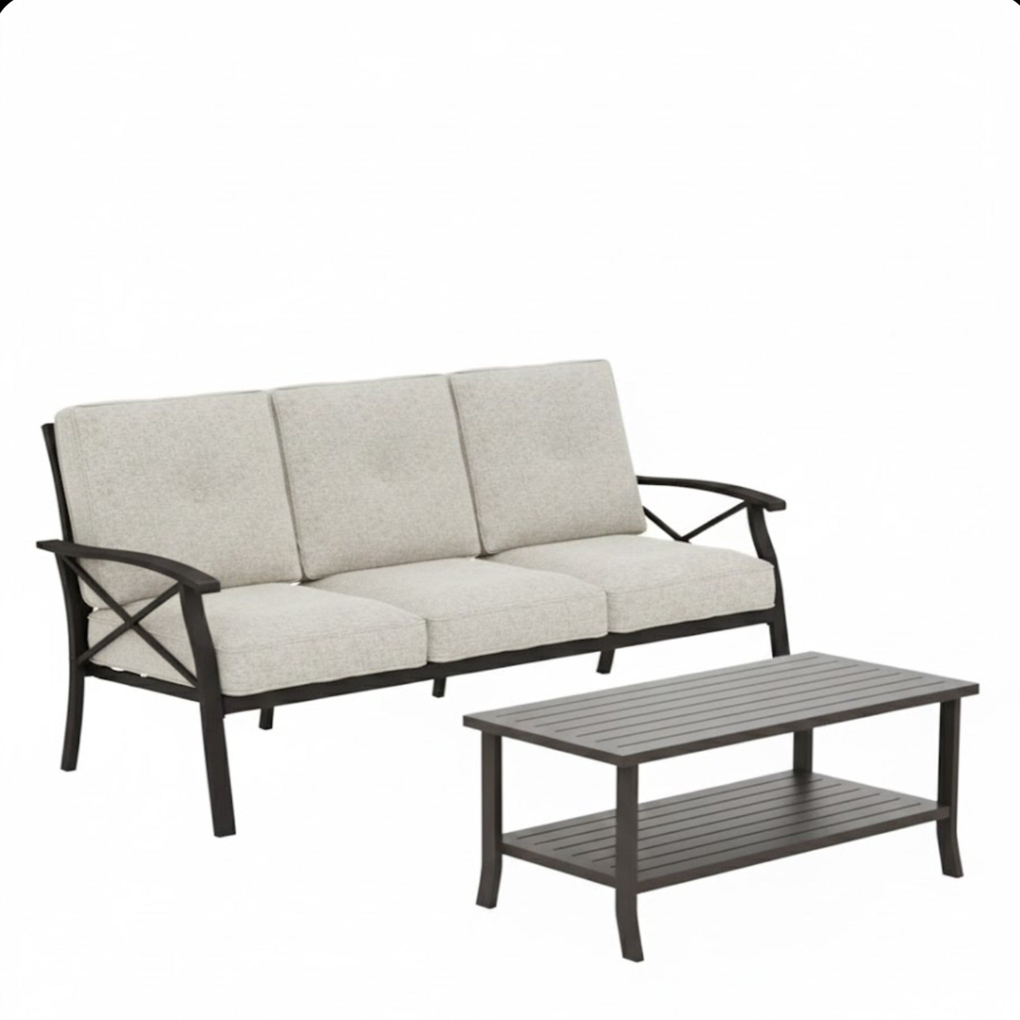 Outdoor Patio Set Steel Khaki Beige Cushion 2 Piece 70in Sofa