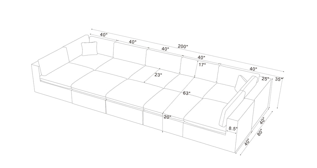 Sectional Sofa Modular Polyester Dark Gray 10 Seat