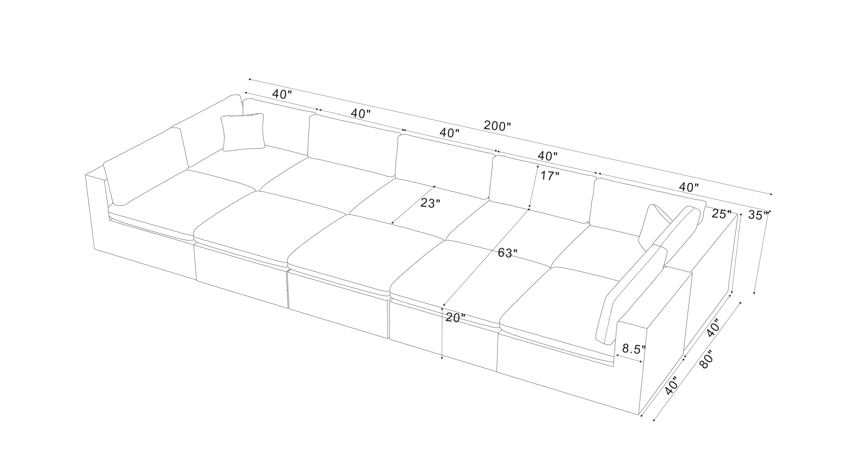 Sectional Sofa Modular Polyester Dark Gray 10 Seat
