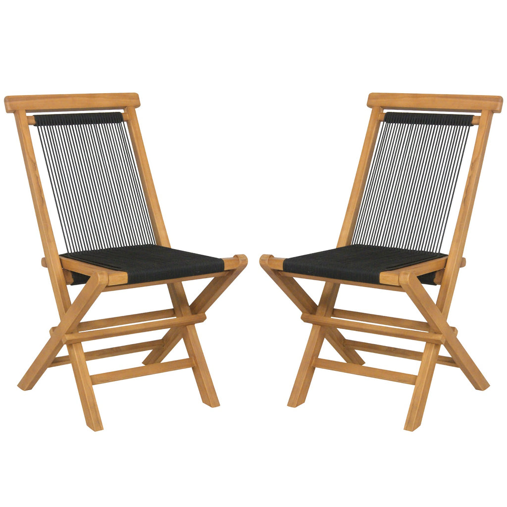 2 Piece Indonesia Teak Patio Folding Chairs with Woven Rope Seat and Back for Porch Backyard Poolside