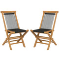2 Piece Indonesia Teak Patio Folding Chairs with Woven Rope Seat and Back for Porch Backyard Poolside
