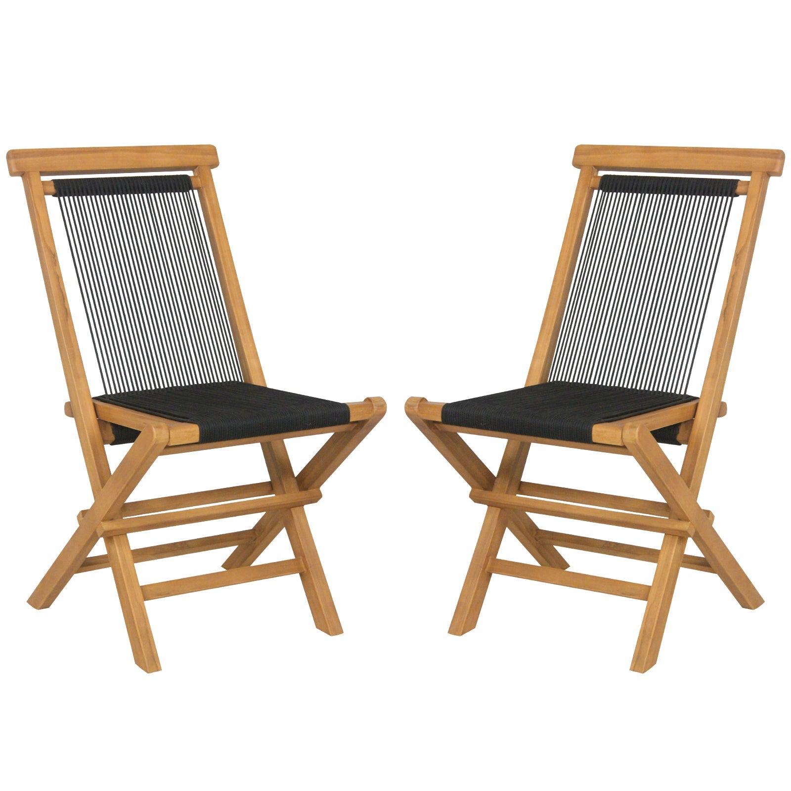 2 Piece Indonesia Teak Patio Folding Chairs with Woven Rope Seat and Back for Porch Backyard Poolside