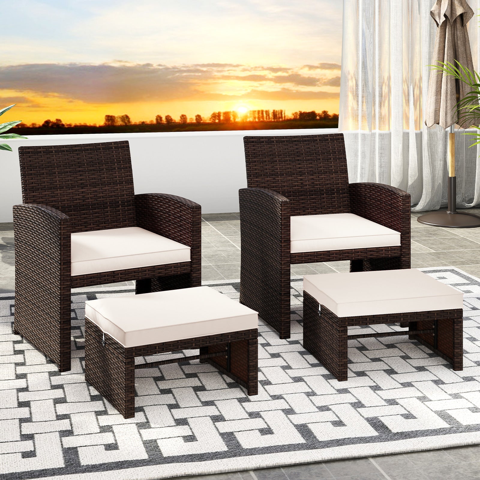 Multipurpose Outdoor 2 Pieces Patio PE Rattan Ottomans Footstool
