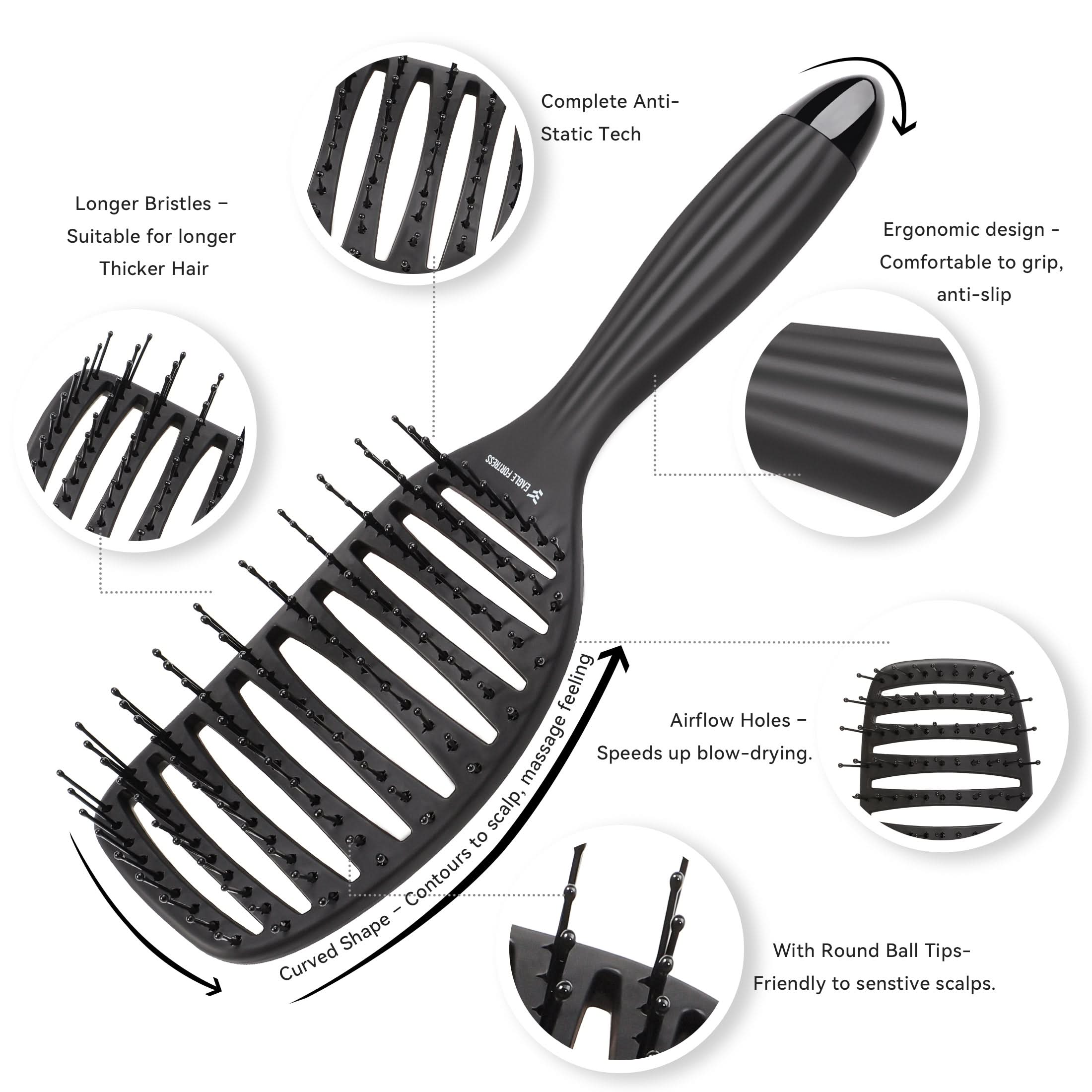 Eagle Fortress Professional Curved Vented Hair Brush Anti-Static