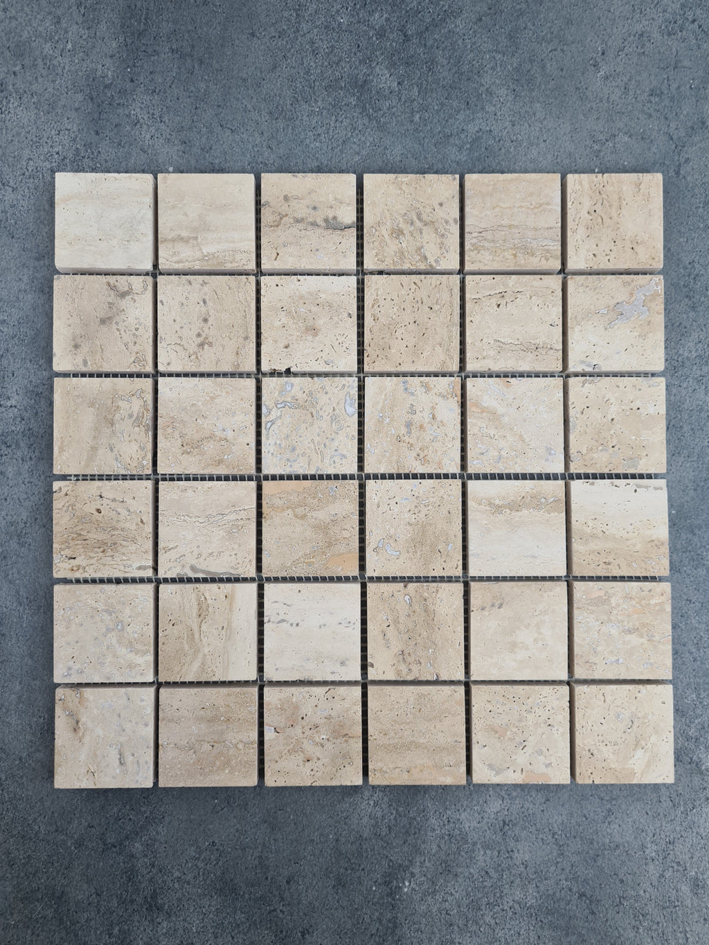 Honed Travertine Mesh-Mounted Mosaic Tile 12x12 - Soft Walnut Tone