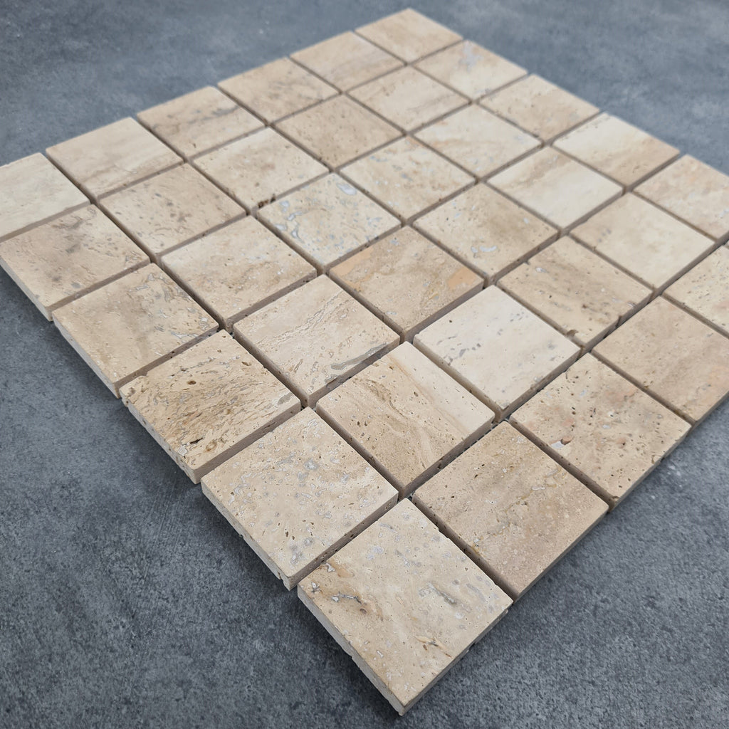 Honed Travertine Mesh-Mounted Mosaic Tile 12x12 - Soft Walnut Tone