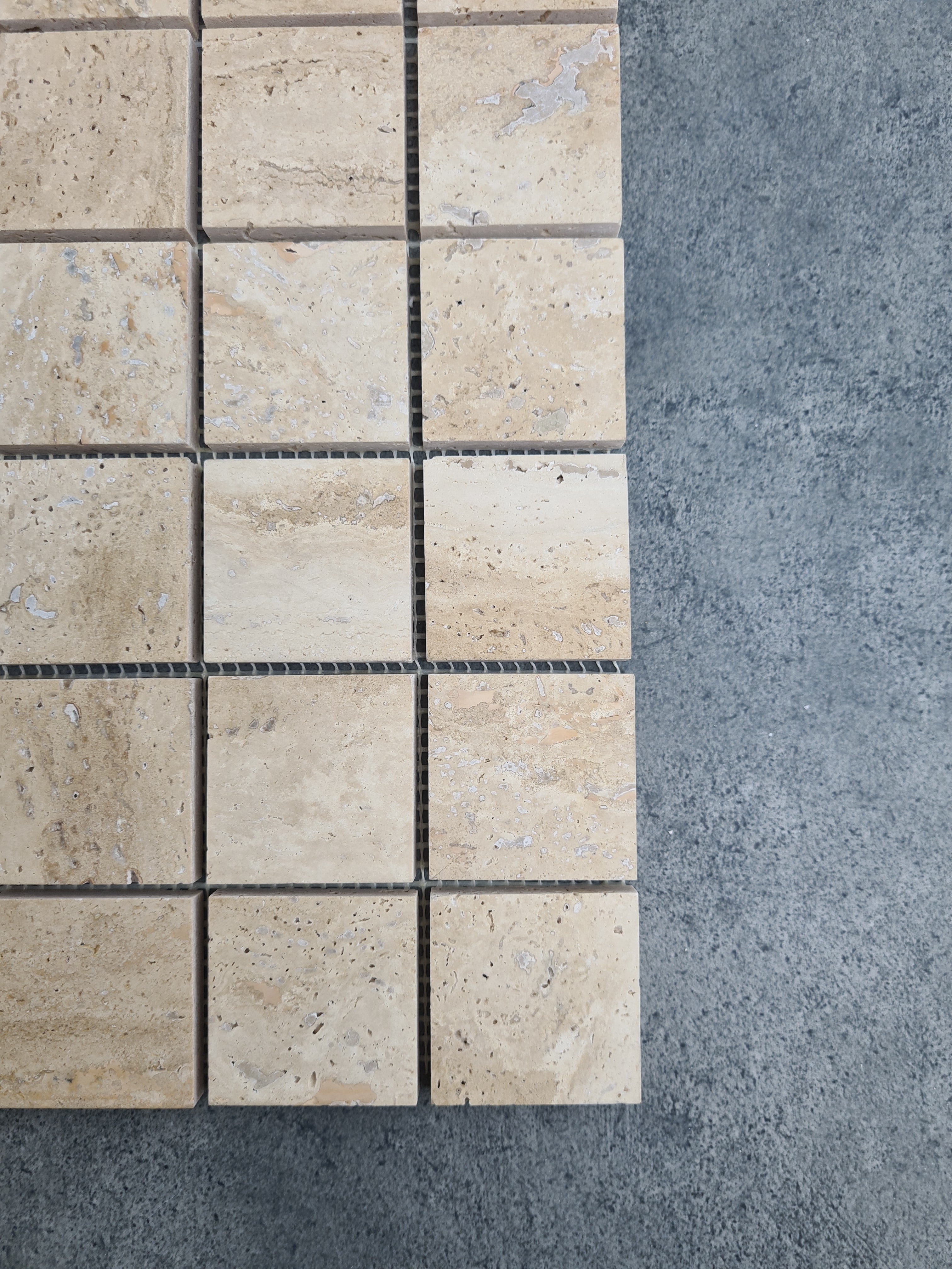 Honed Travertine Mesh-Mounted Mosaic Tile 12x12 - Soft Walnut Tone