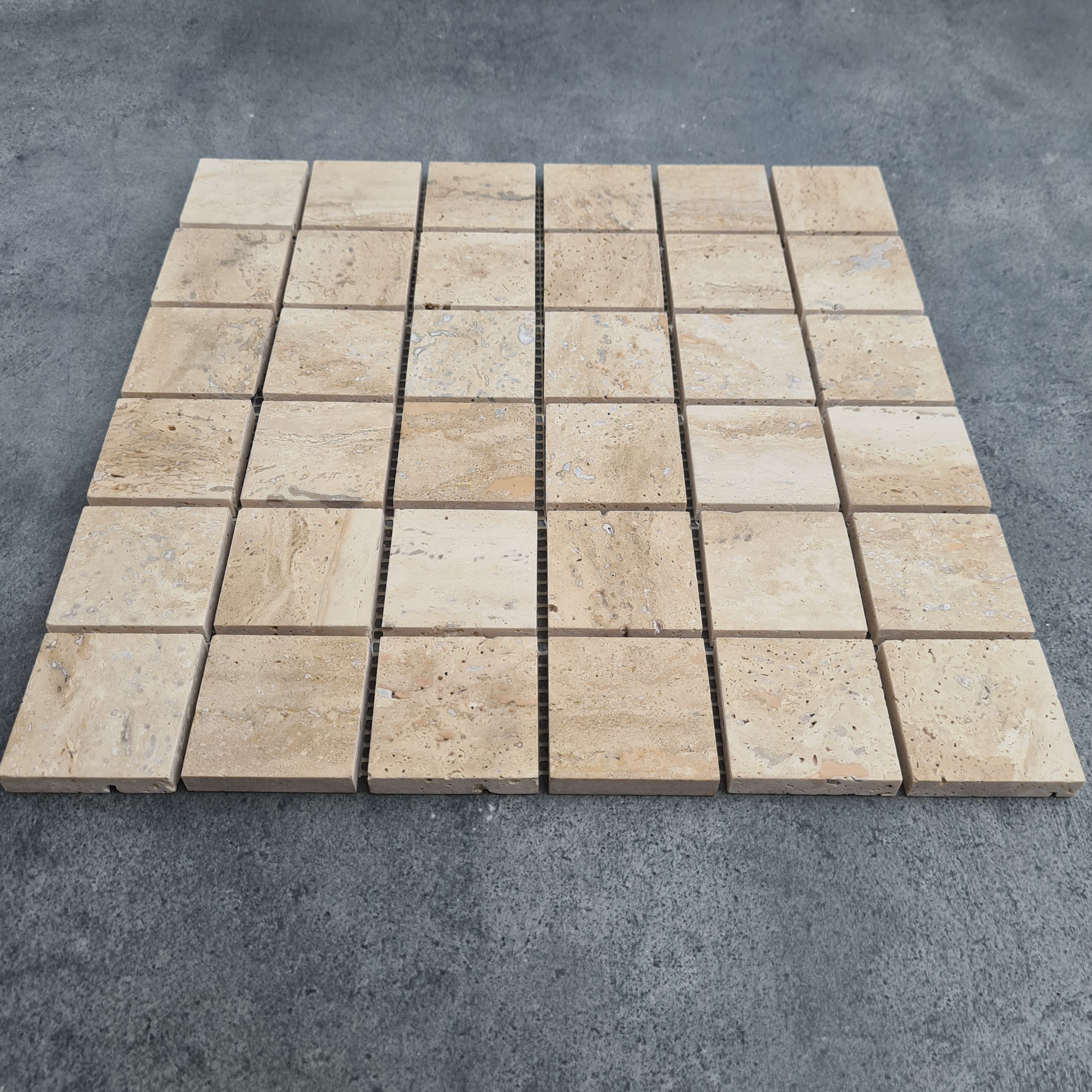 Honed Travertine Mesh-Mounted Mosaic Tile 12x12 - Soft Walnut Tone