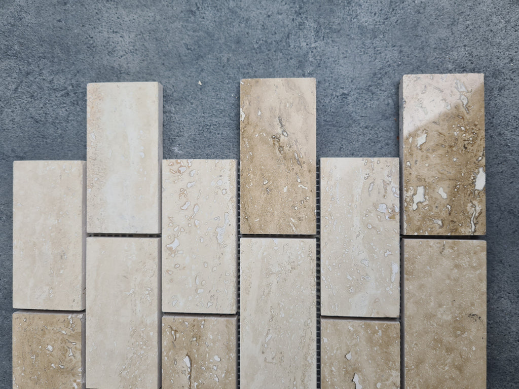 Honed Travertine Mesh-Mounted Mosaic Tile 12x12 - Soft Walnut Tone