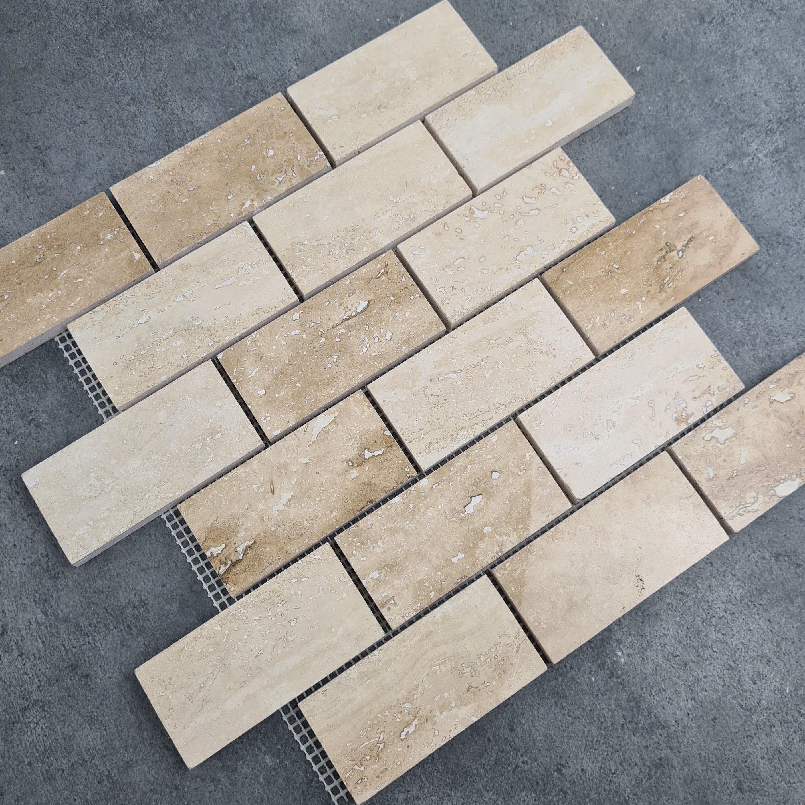 Honed Travertine Mesh-Mounted Mosaic Tile 12x12 - Soft Walnut Tone