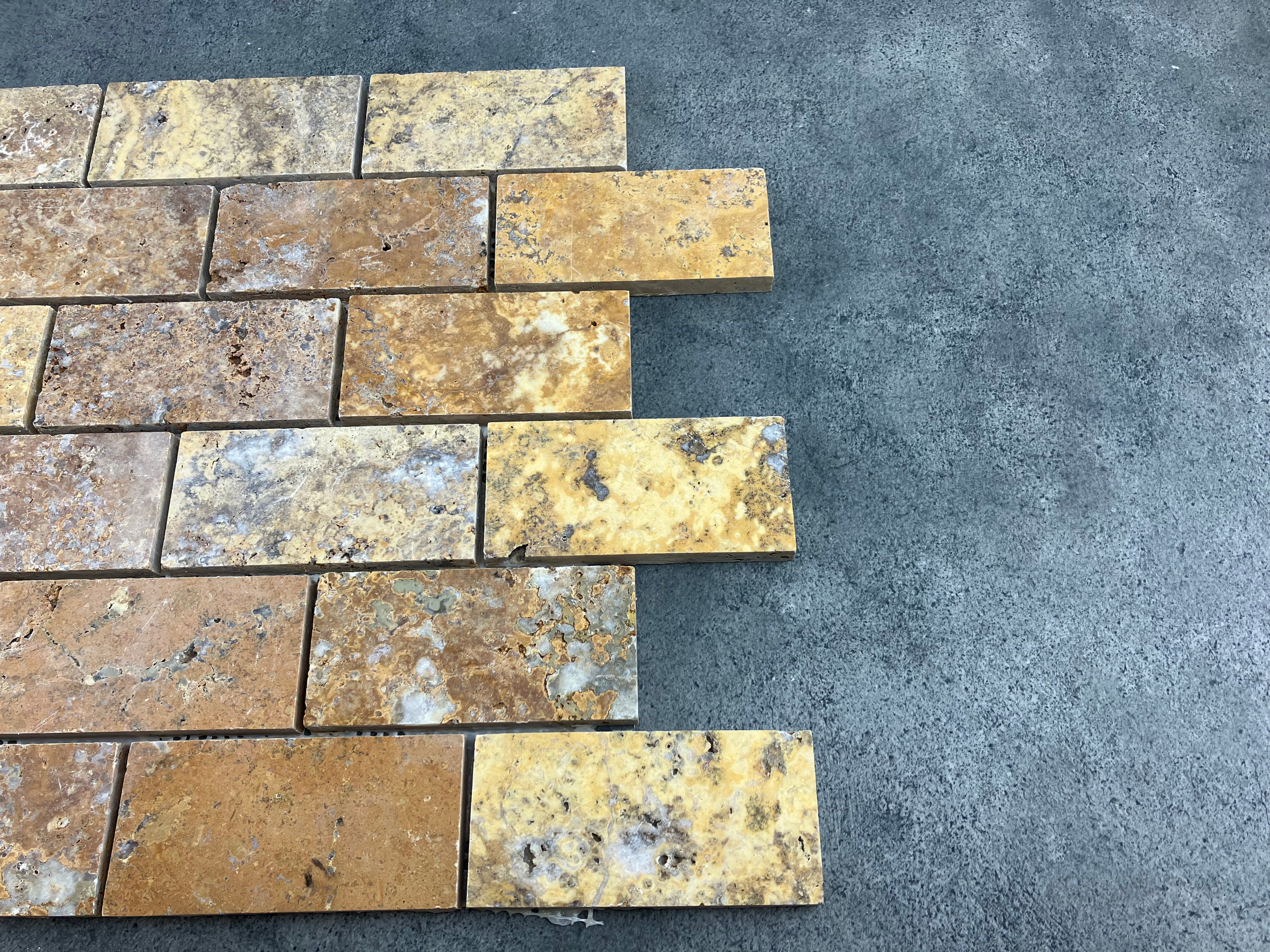 Scabos Travertine Golden 2x4 Brick Honed Mosaic Tile 12x12 Mesh