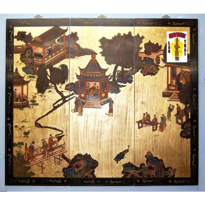 Three Panel Set Oriental Scene 96" Wide x 83.5" Tall