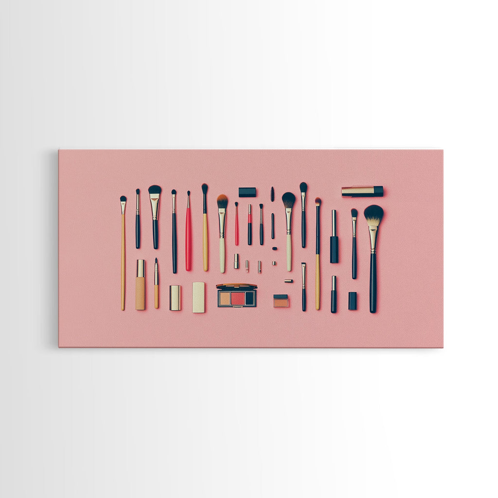 Makeup Brushes Framed Canvas Print - Makeup Wall Art - Preppy Dorm Room Decor