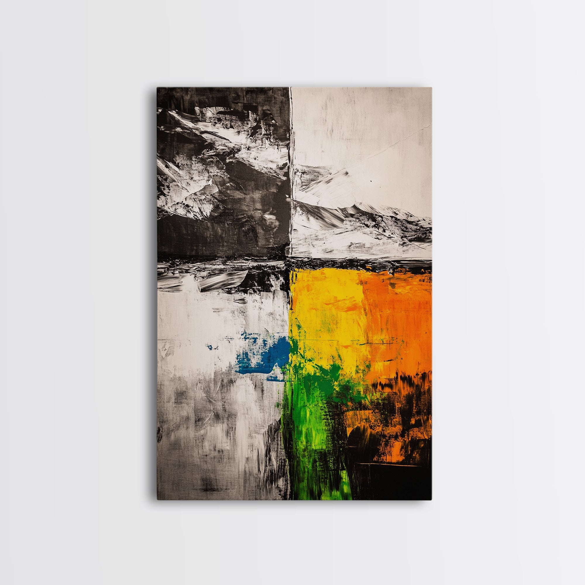 Color Block, Abstract Art, Geometric Style, Modern Painting, Vibrant Yellow, Black and White, Contemporary Wall Decor, Canvas Print