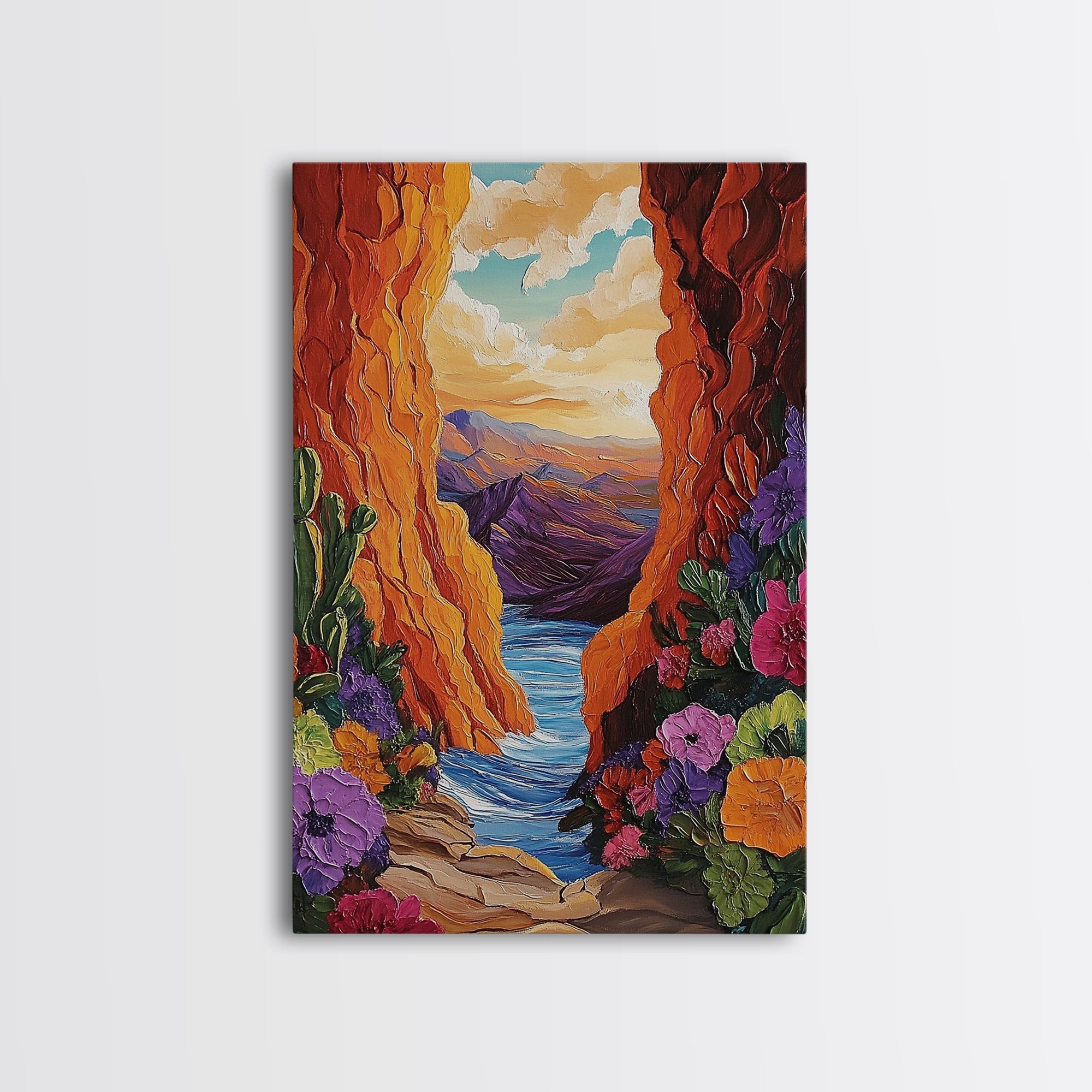 Canyon Wildflowers, Desert, Horizon, Canvas Print bold desert canyon landscape boho rustic mountain view wildflower wall art hallway decor