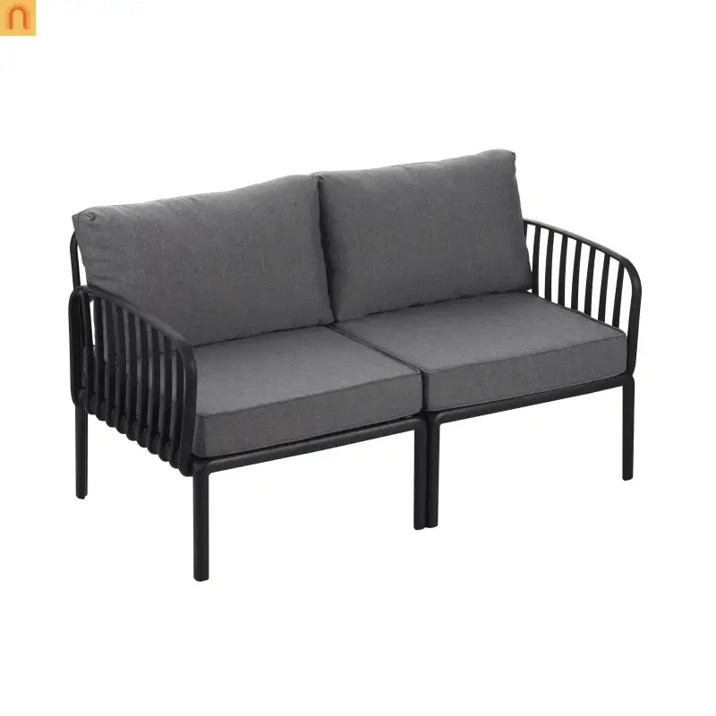 Outdoor Conversation Set Plastic Black Gray Cushion 3 Piece Seats 2
