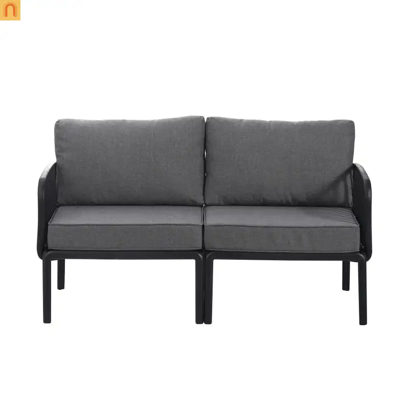 Outdoor Conversation Set Plastic Black Gray Cushion 3 Piece Seats 2
