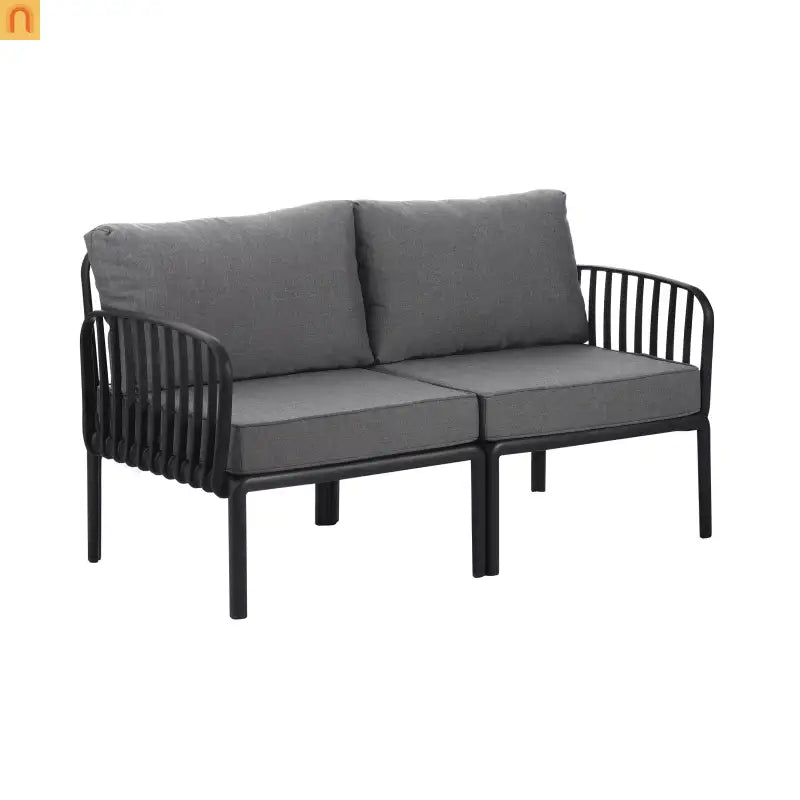 Outdoor Conversation Set Plastic Black Gray Cushion 3 Piece Seats 2