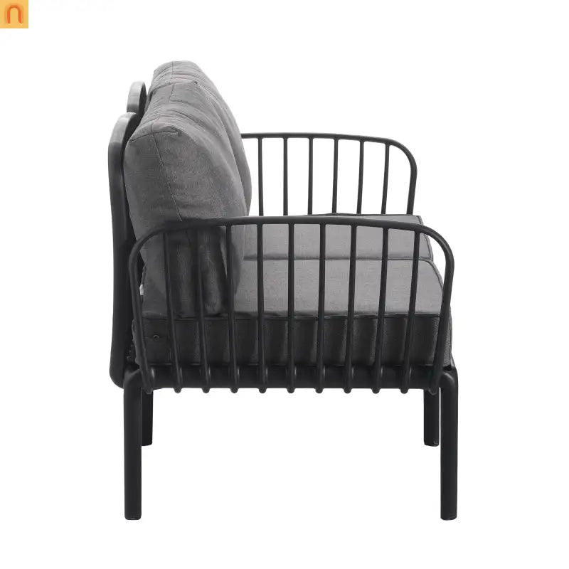 Outdoor Conversation Set Plastic Black Gray Cushion 3 Piece Seats 2