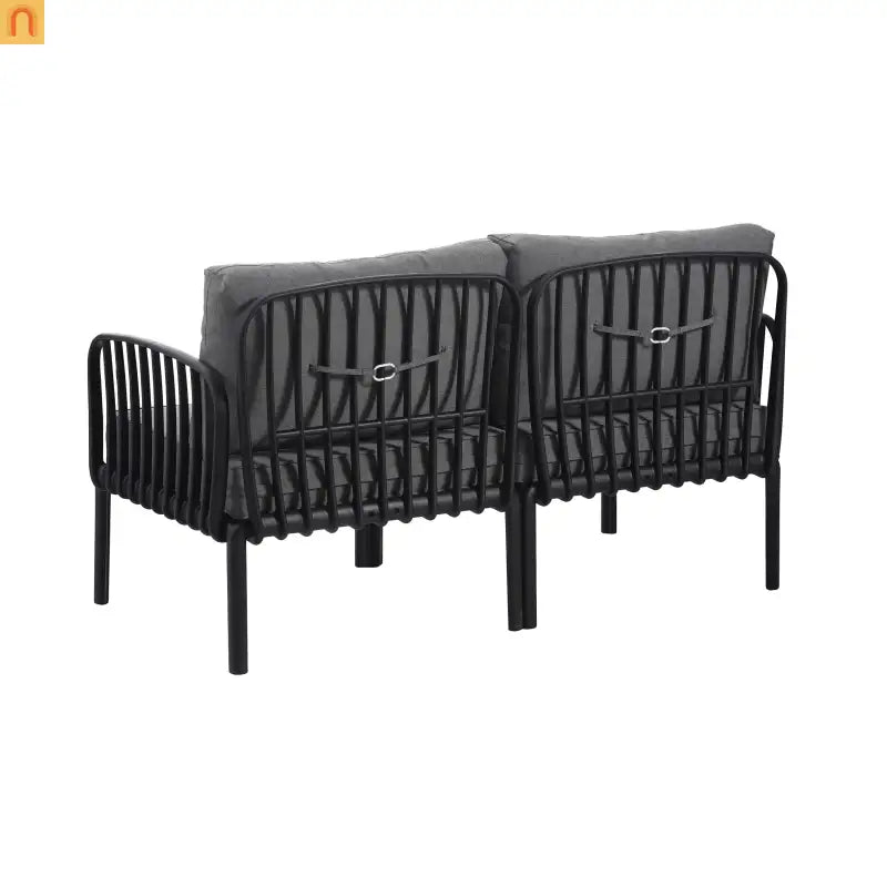 Outdoor Conversation Set Plastic Black Gray Cushion 3 Piece Seats 2