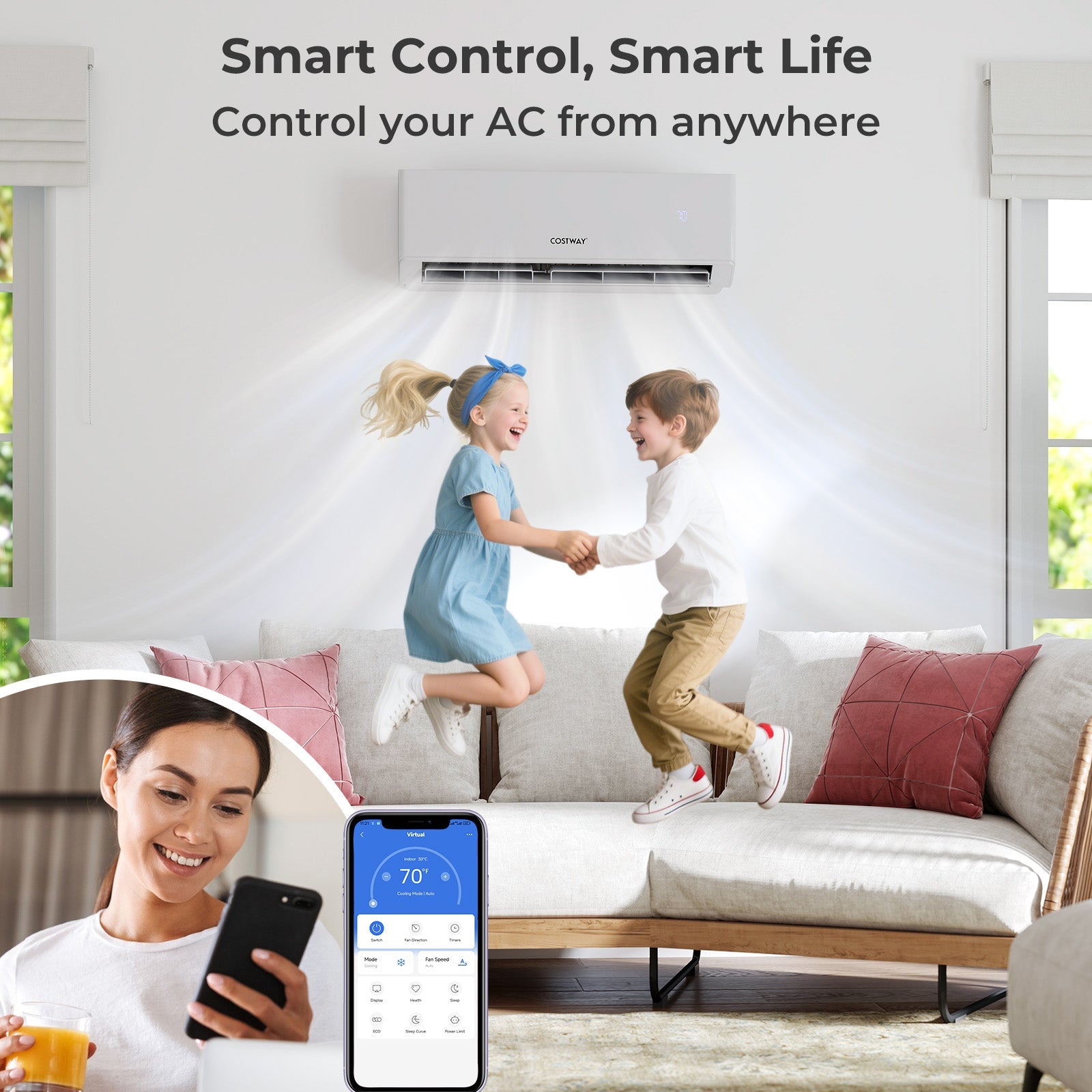 30000 BTU 2 Zone 23 SEER2 Mini Split Air Conditioner Wifi Enabled with Heat Pump