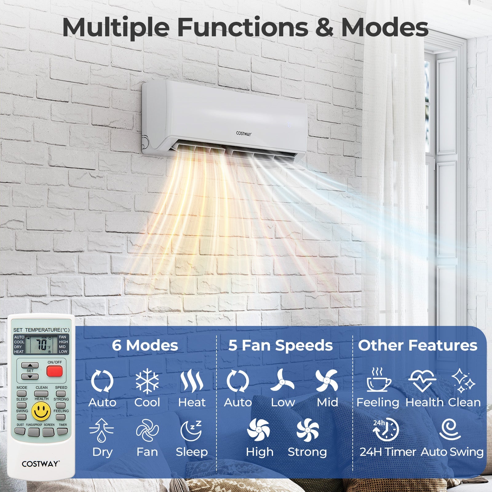 30000 BTU 3 Zone 23 SEER2 Mini Split Air Conditioner Wifi Enabled with Heat Pump
