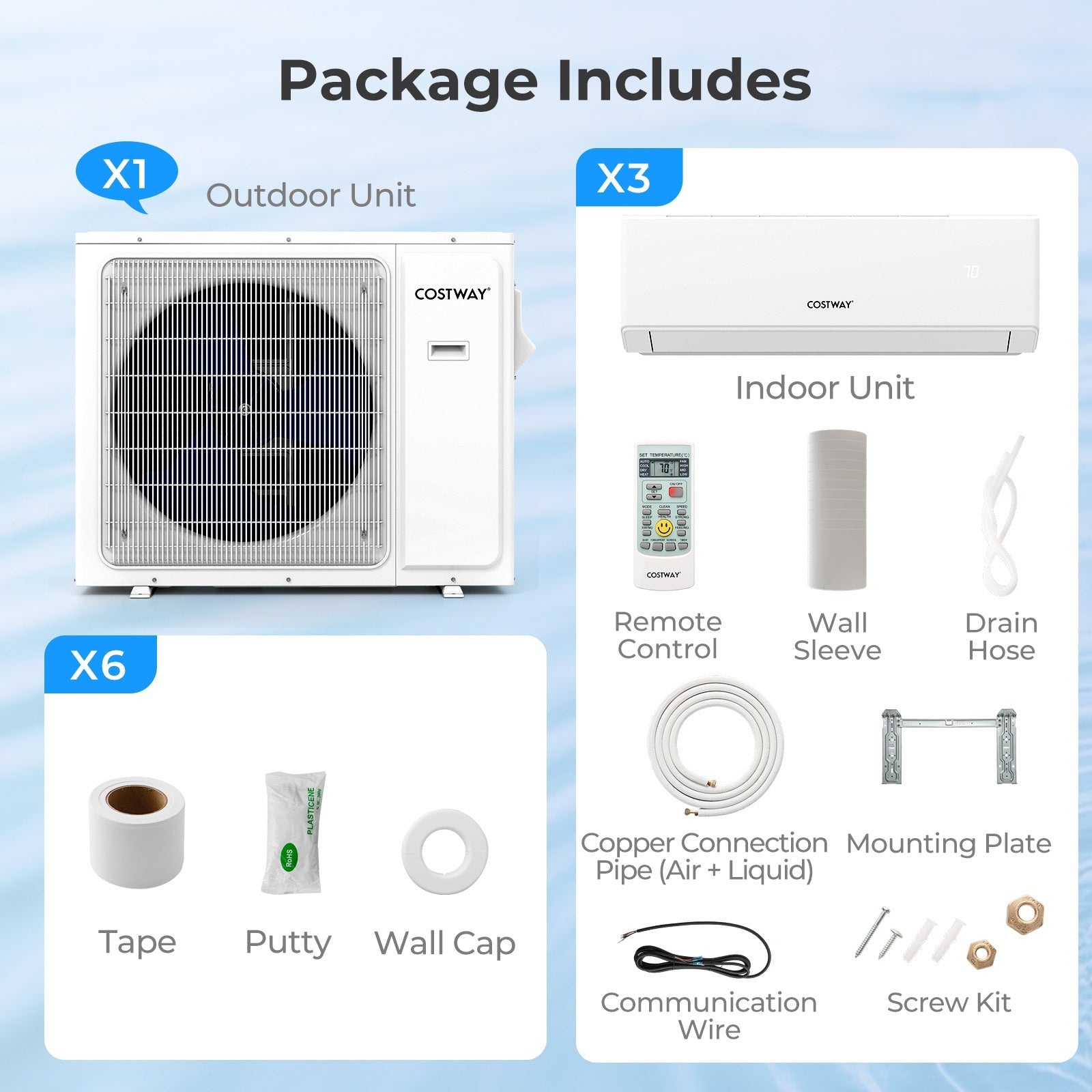 30000 BTU 3 Zone 23 SEER2 Mini Split Air Conditioner Wifi Enabled with Heat Pump