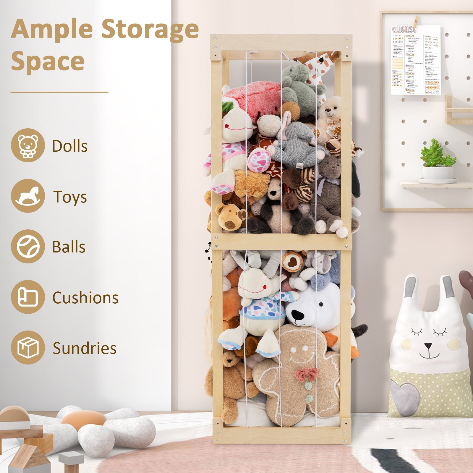 300L Large Stuffed Animal Storage with Open Top and Elastic Cords