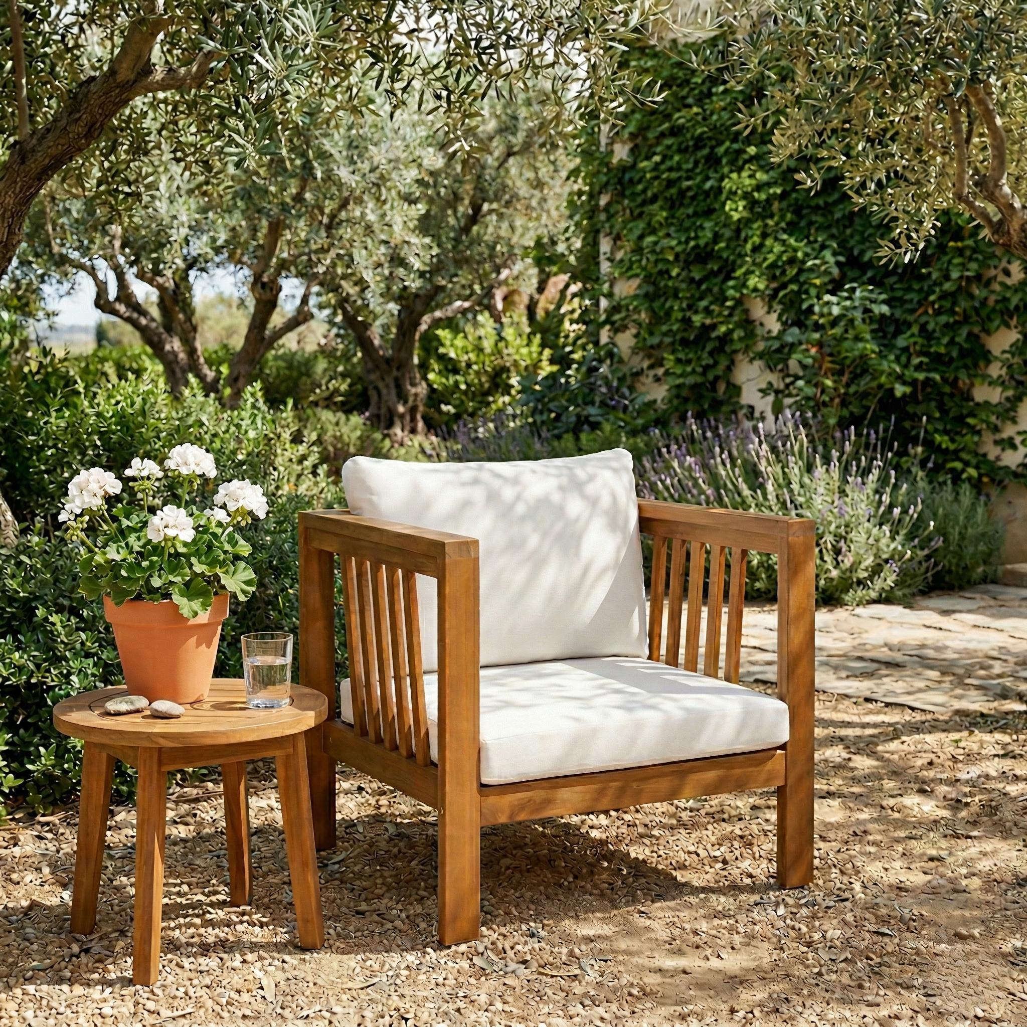 Outdoor Acacia Wood Club Chair with Modern Square Arms