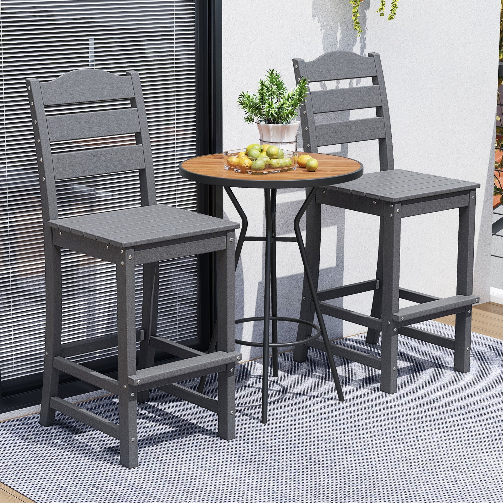 30 Inches Counter Height HDPE Bar Stool with Backrest and Footrest