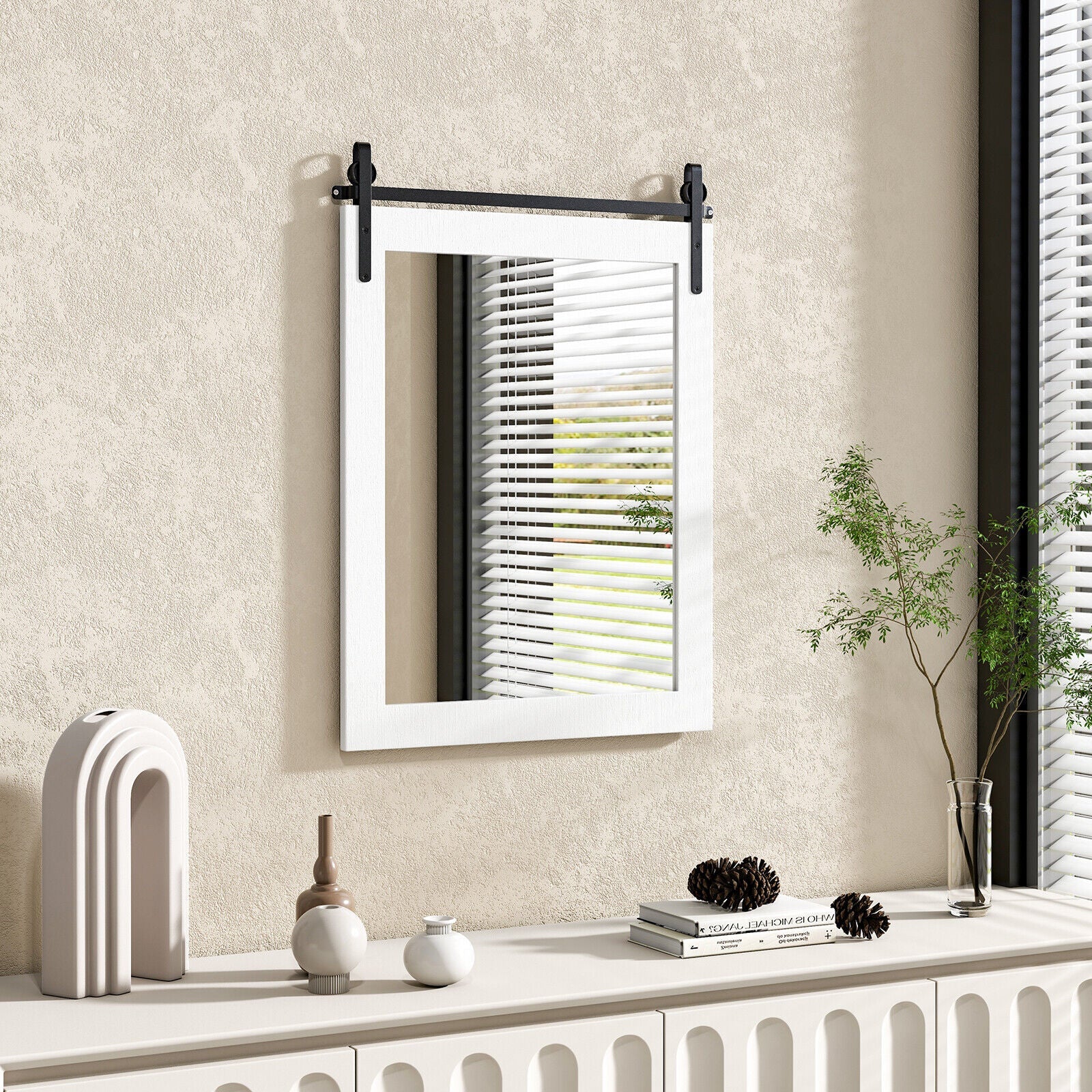 30 x 22 Inch Wall Mount Mirror with Wood Frame