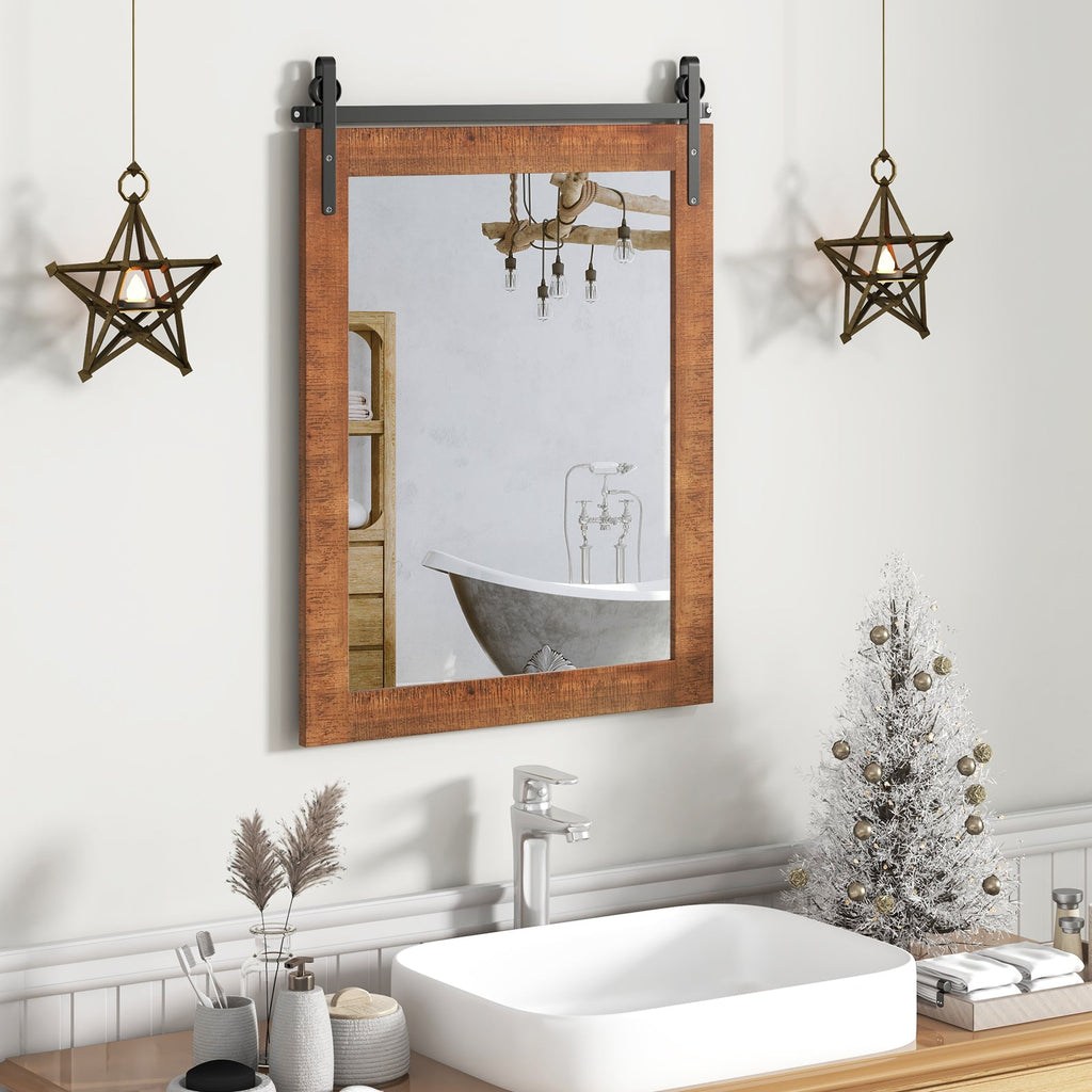 30 x 22 Inch Wall Mount Mirror with Wood Frame