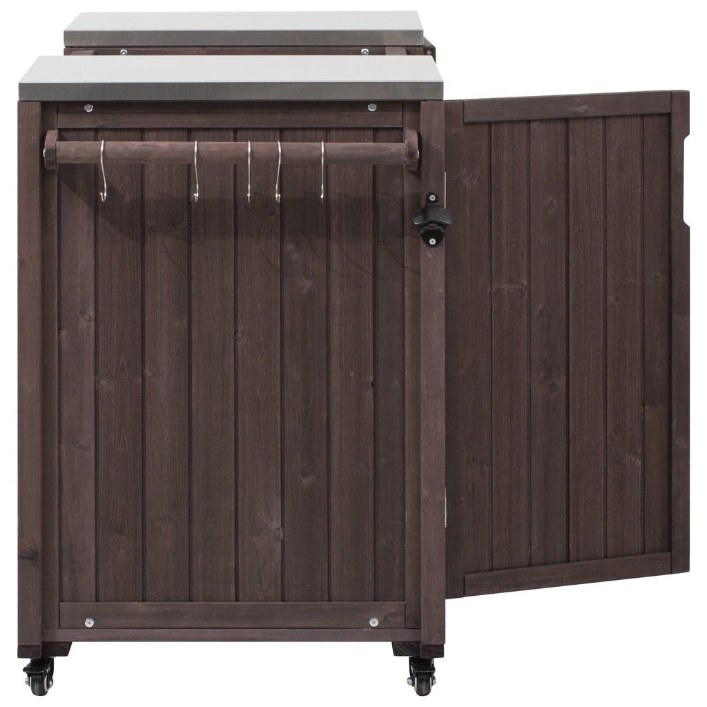 Outdoor Kitchen Island Grill Cart Fir Wood Stainless Steel 66.5