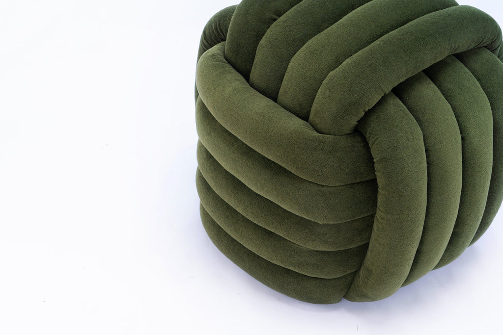 Chenille Knot Design Ottoman Makeup Stool Footstool, Green