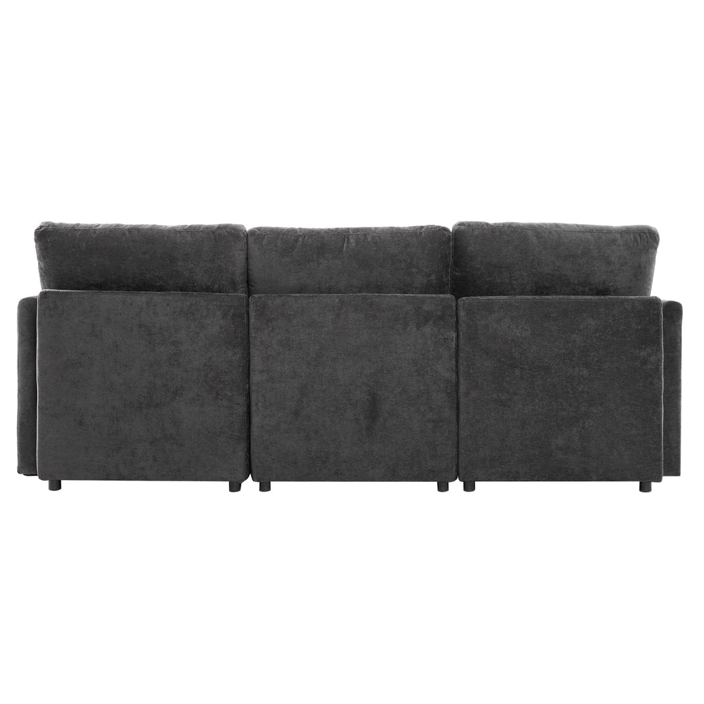 Sectional Sofa U-Shape Modular Chenille Black 5-Seat USB Ports 86.6x61.4 In