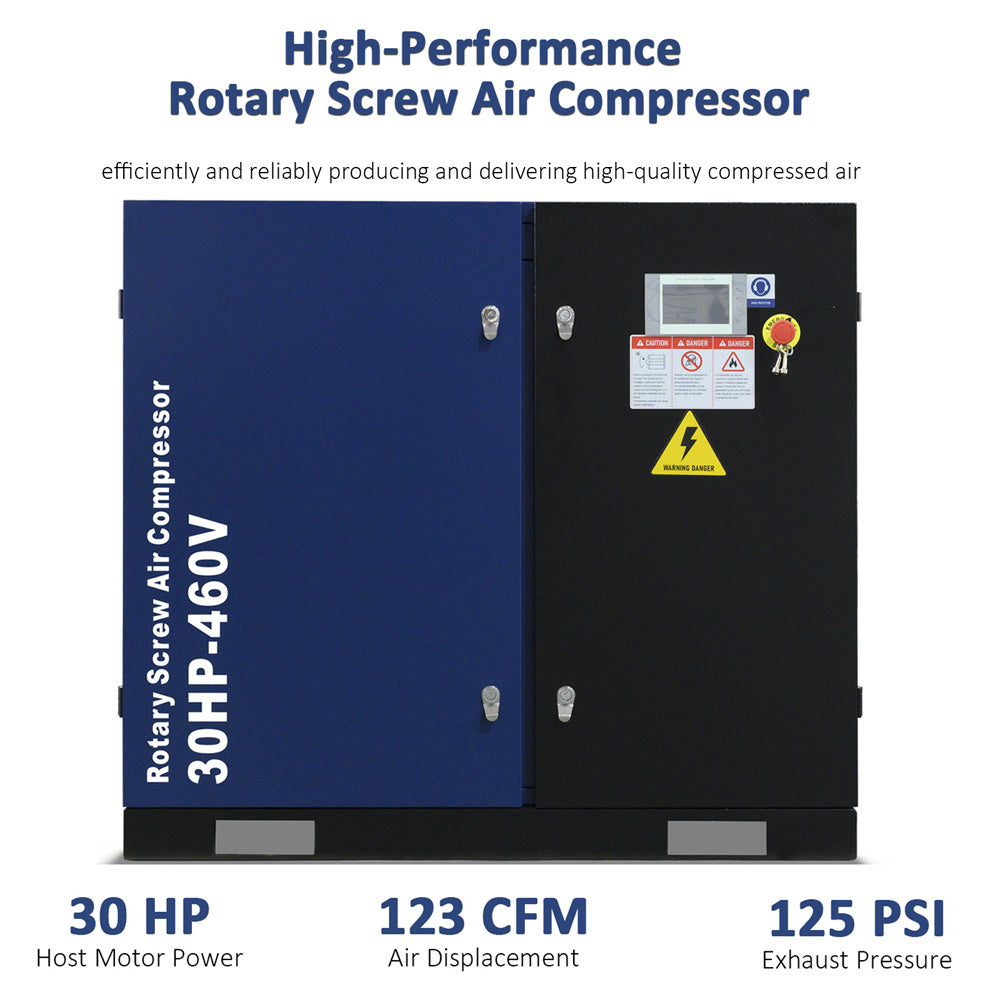 123CFM Rotary Screw Air Compressor, 30HP, 125PSI, 460V 3PHASE 60HZ