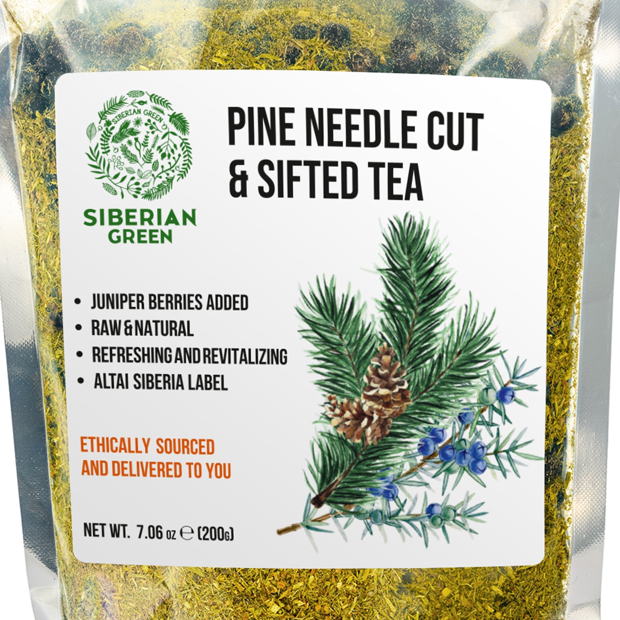 White Pine Needle Tea Loose Powder with Juniper Berries 200g – 100% Natural & Organic from Siberian Green