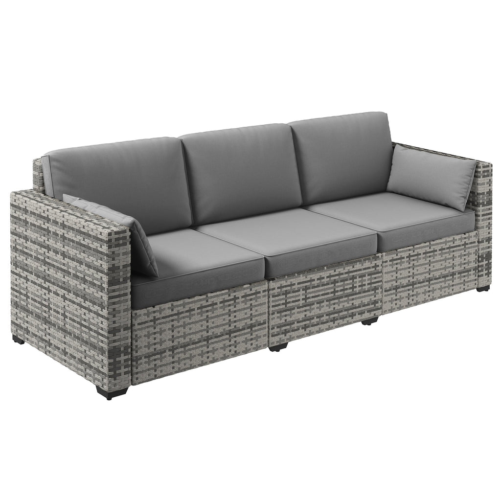 Outdoor Sofa Set PE Rattan Gray 3 Seat Steel Frame 792 lb Capacity
