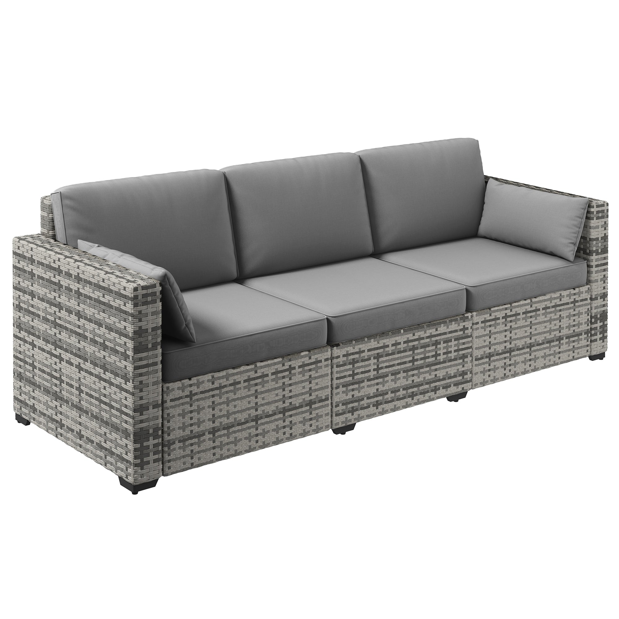 Outdoor Sofa Set PE Rattan Gray 3 Seat Steel Frame 792 lb Capacity