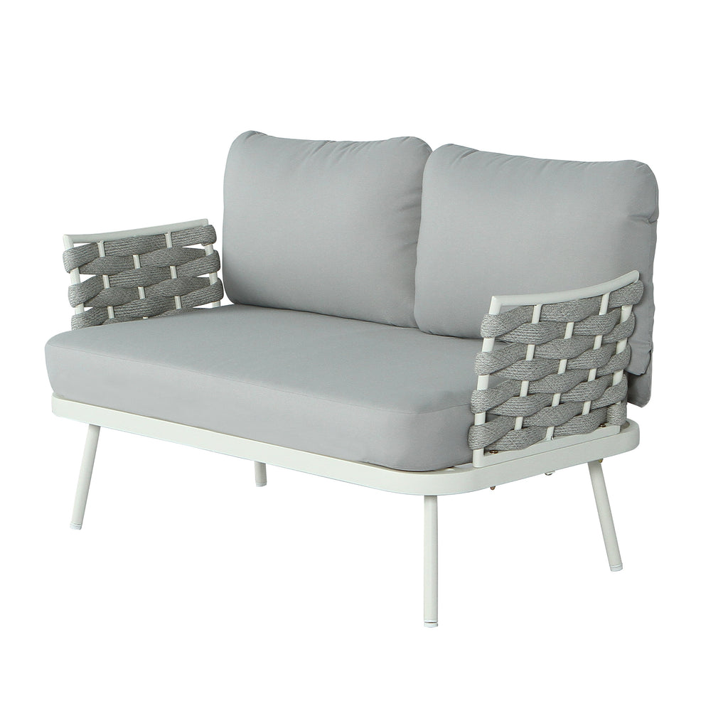 Outdoor Sofa Set Steel Rope Off White Gray Cushion 4 Piece Seats 4